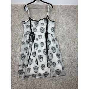 Tripp NYC Women's Size 2 White Black Sugar Skull Dress Goth Punk Lace Bow Print